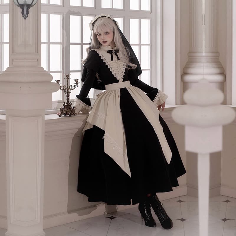 ロリータファッション 【ゴスロリ】清楚な修道院風レースメイド服