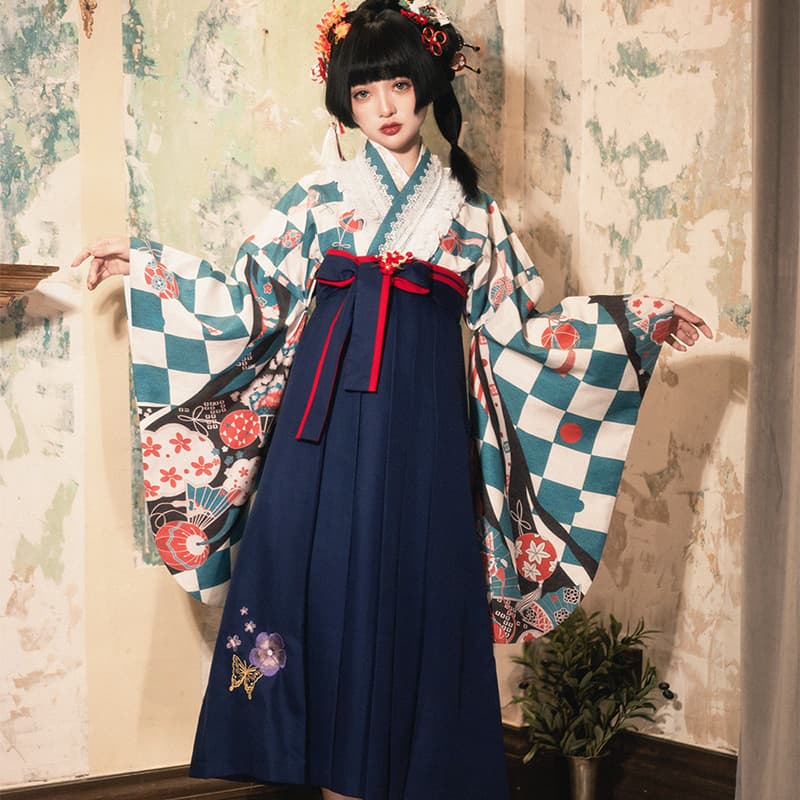 ロリータファッション 【和風ロリータ】蝶舞う着物袴風ロリータ衣装