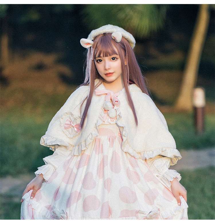 ロリータファッション 【甘ロリータ】うさぎ耳ベレー帽付きフリル襟ワンピース