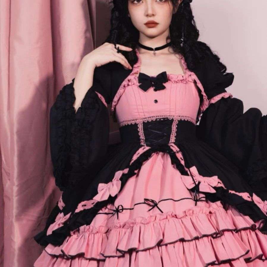 ロリータファッション 【ゴスロリ】姫系フリル重ねレースワンピース