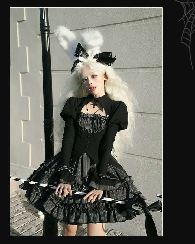 ロリータファッション  うさみみヘアバンド付きゴシックドレス