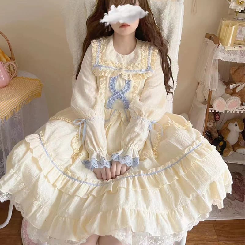 ロリータファッション 【クラシカルロリータ】 姫宮廷ふんわりレース袖付きワンピース