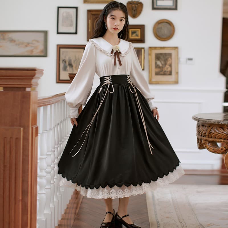 ロリータファッション 【クラシカルロリータ】 清楚優美な姫袖レースワンピース