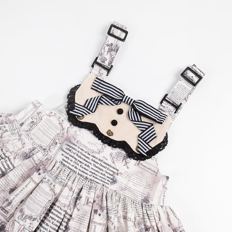 ロリータファッション 【クラシカルロリータ】 新聞柄襟付きレース飾りジャンパースカート