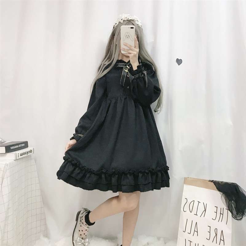 ロリータファッション【ゴスロリ】 天使の翼付き姫袖フリルワンピース