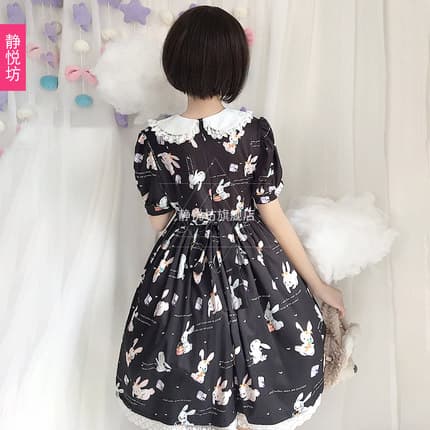 【甘ロリータ】レトロな女の子のバニー柄ドレス