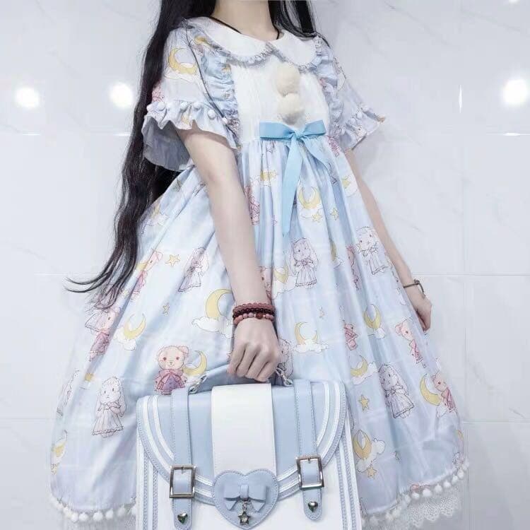 ロリータファッション【甘ロリータ】夢かわランダムテディベアセンターリボンミニワンピース