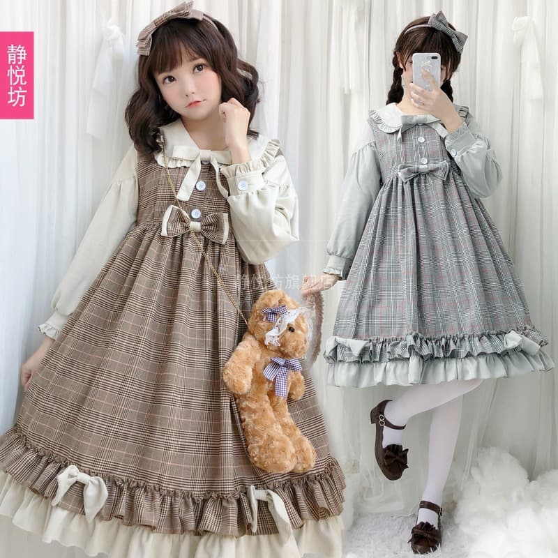 ロリータファッション 【クラシカルロリータ】チェック柄ソフトガールワンピース