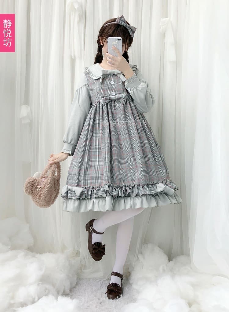 ロリータファッション 【クラシカルロリータ】チェック柄ソフトガールワンピース