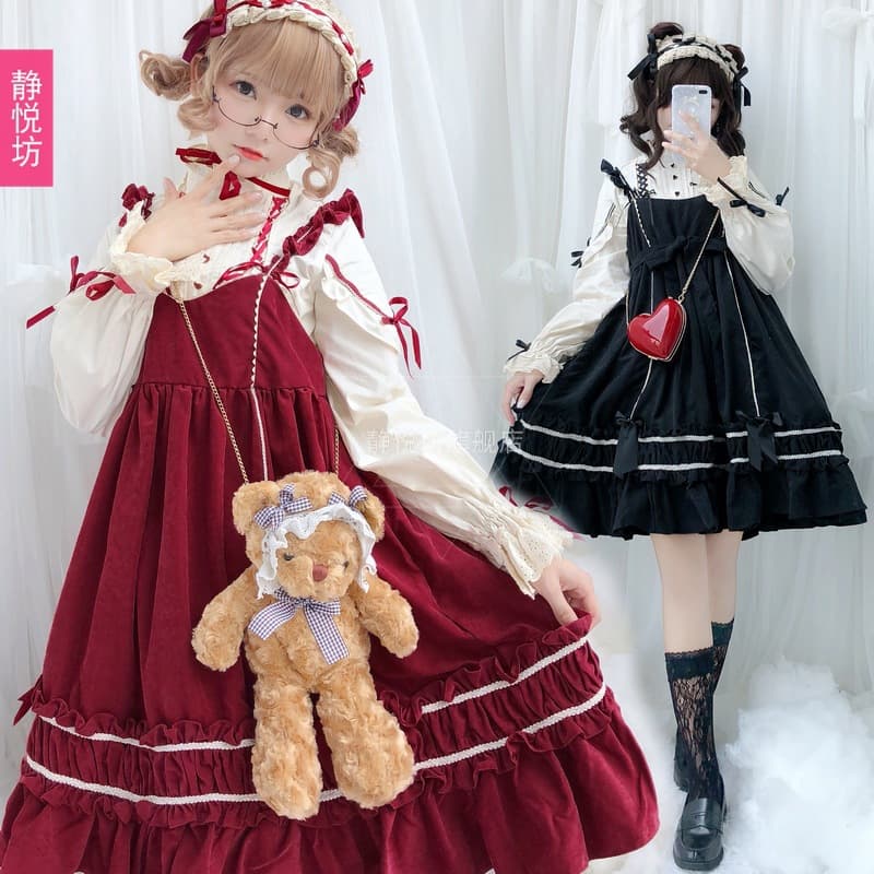 ロリータファッション 【クラシカルロリータ】フリルが可愛いレトロガールワンピース