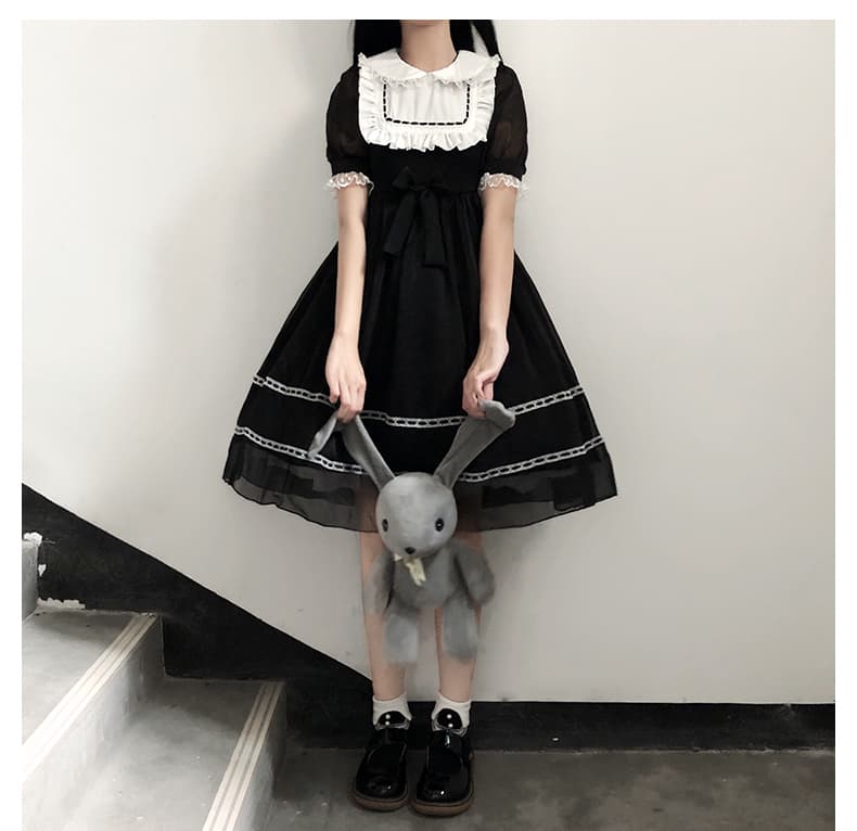 【ゴスロリ】ダークソフトレース付きワンピース