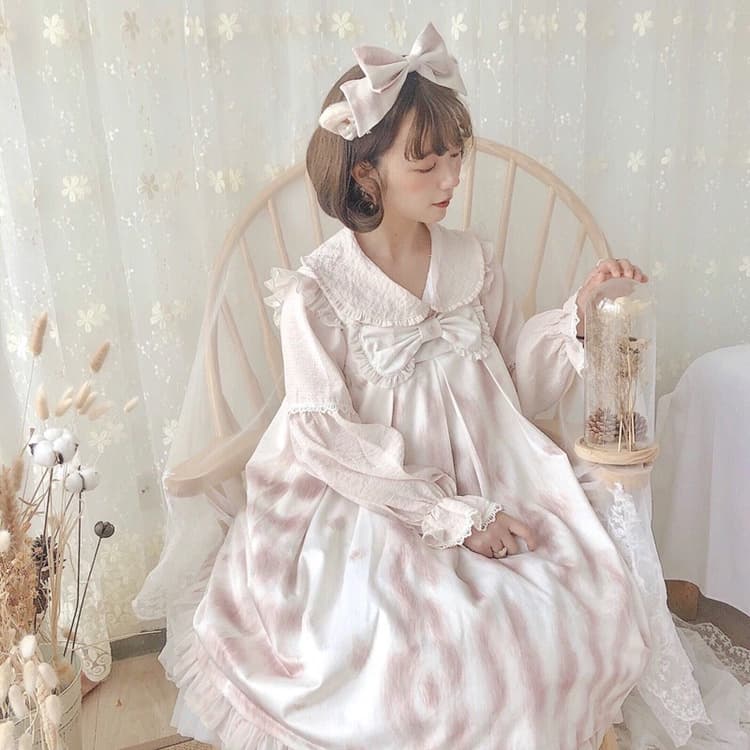 ロリータファッション 【クラシカルロリータ】マーブルデザインキャンディスリーブドレスワンピース