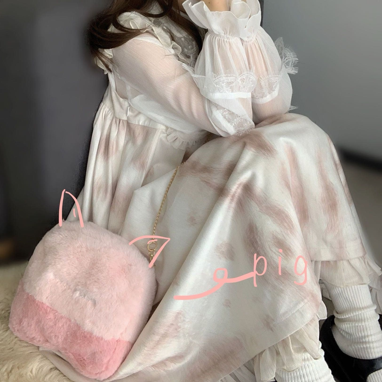 ロリータファッション 【クラシカルロリータ】マーブルデザインキャンディスリーブドレスワンピース