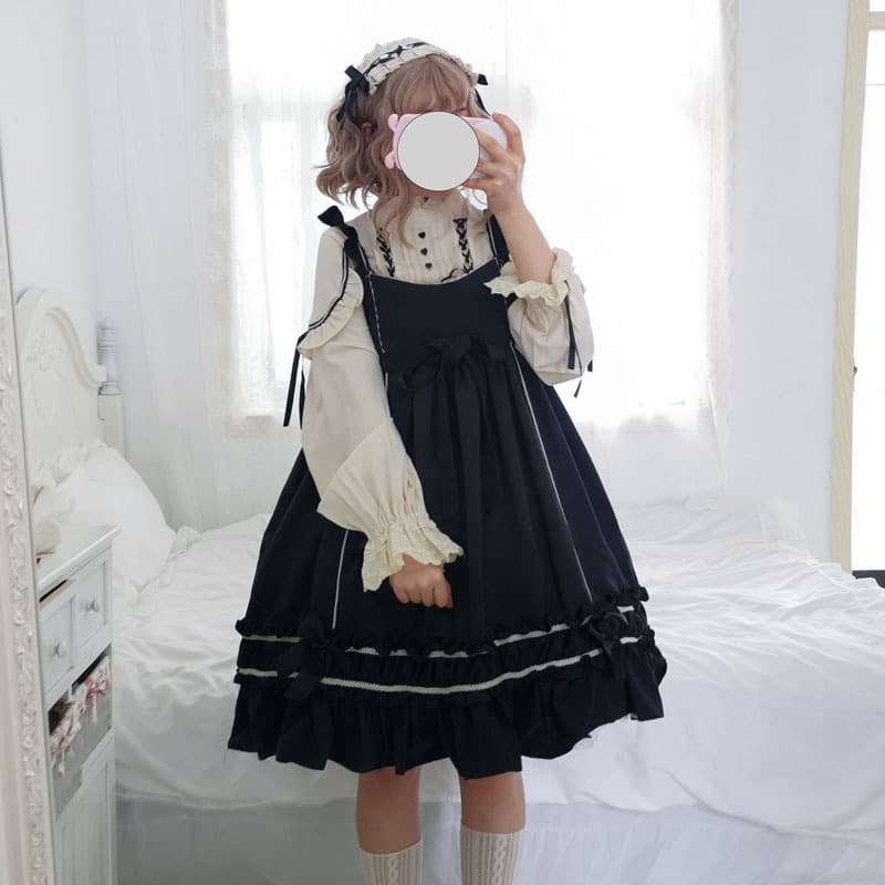 ロリータファッション 【クラシカルロリータ】フリル付きドレスワンピース