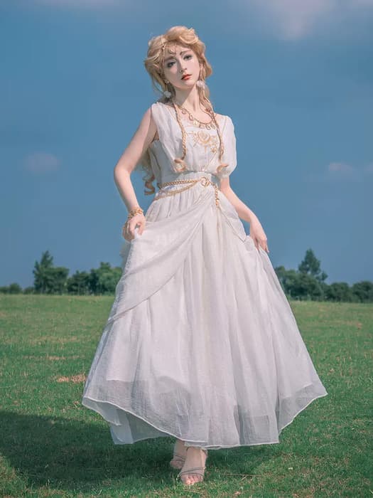 ロリータファッション 【クラシカルロリータ】ホワイトドレープビューティードレス