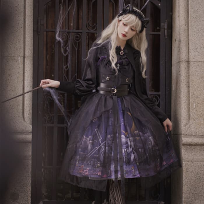 ロリータファッション 【ゴスロリ】ダークハロウィンキャットウィッチドレスワンピース