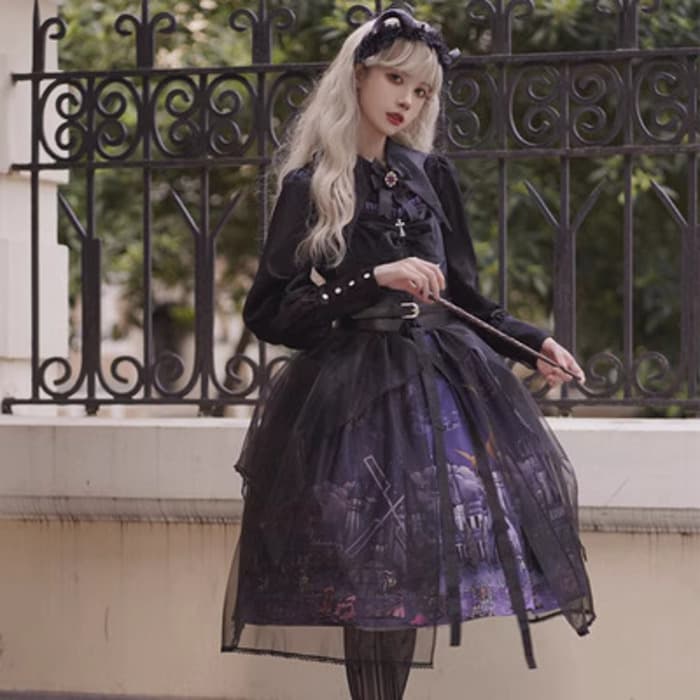 ロリータファッション 【ゴスロリ】ダークハロウィンキャットウィッチドレスワンピース