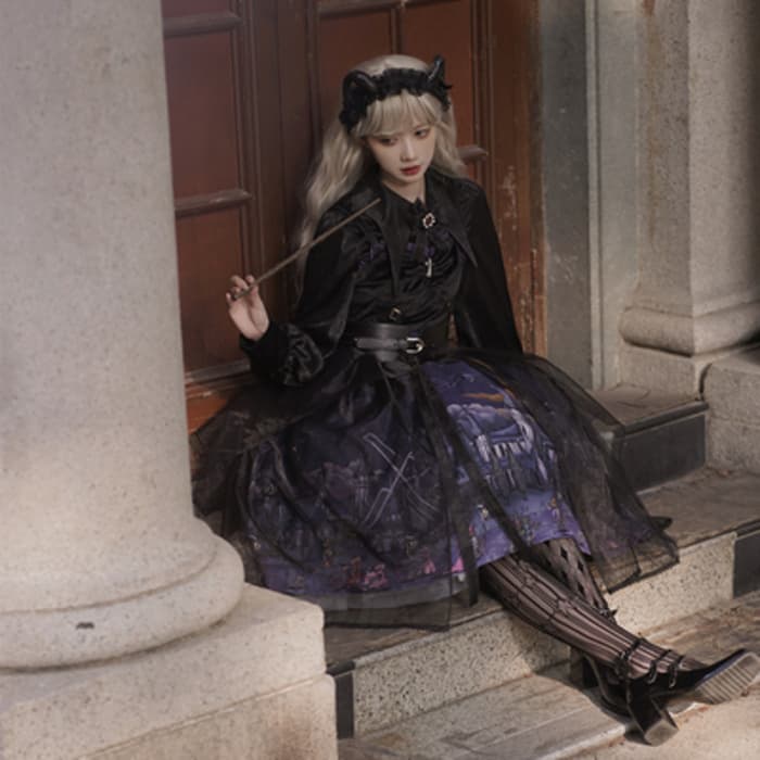 ロリータファッション 【ゴスロリ】ダークハロウィンキャットウィッチドレスワンピース
