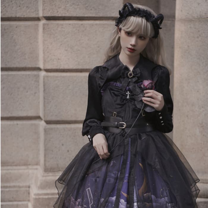 ロリータファッション 【ゴスロリ】ダークハロウィンキャットウィッチドレスワンピース