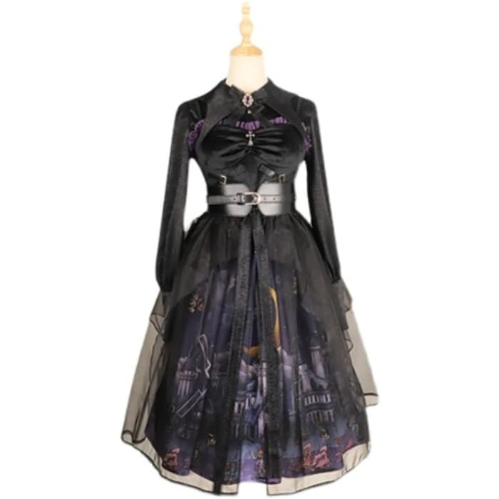 ロリータファッション 【ゴスロリ】ダークハロウィンキャットウィッチドレスワンピース