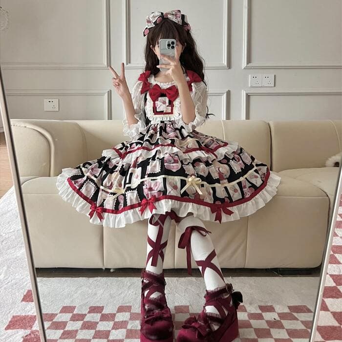 ロリータファッション 【甘ロリータ】レトロガール・甘ロリータワンピース