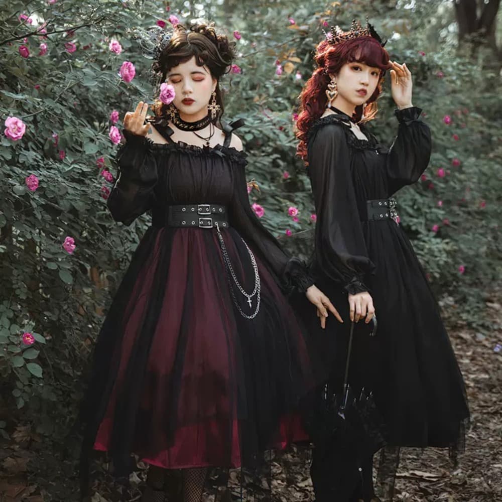 ロリータファッション【ゴスロリ】レーススカートワンピース~館の庭の黒い霧~