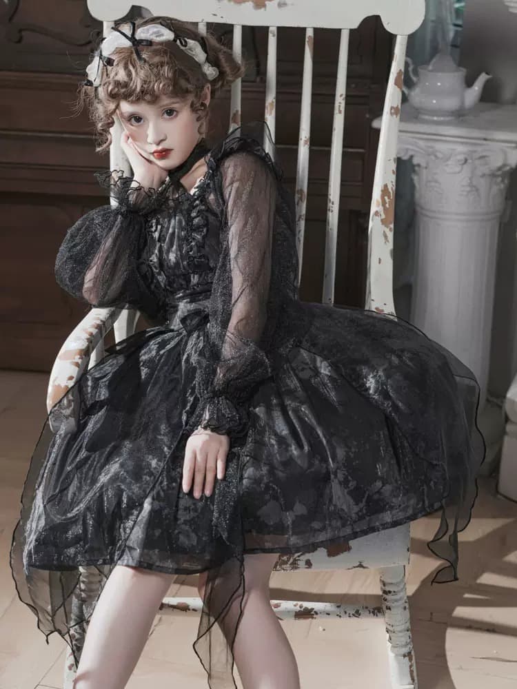 ロリータファッション 【ゴスロリ】ハロウィンブラックウィッチドレスワンピース