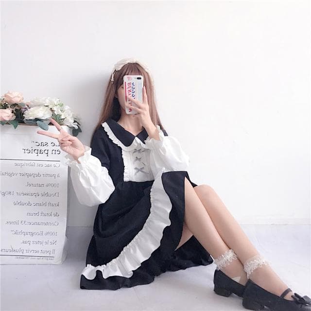 ロリータファッション【ゴスロリ】シンプルブラックロリータ服