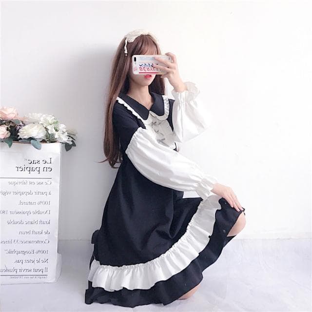 ロリータファッション【ゴスロリ】シンプルブラックロリータ服