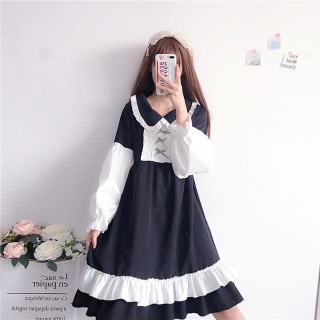 ロリータファッション【ゴスロリ】シンプルブラックロリータ服