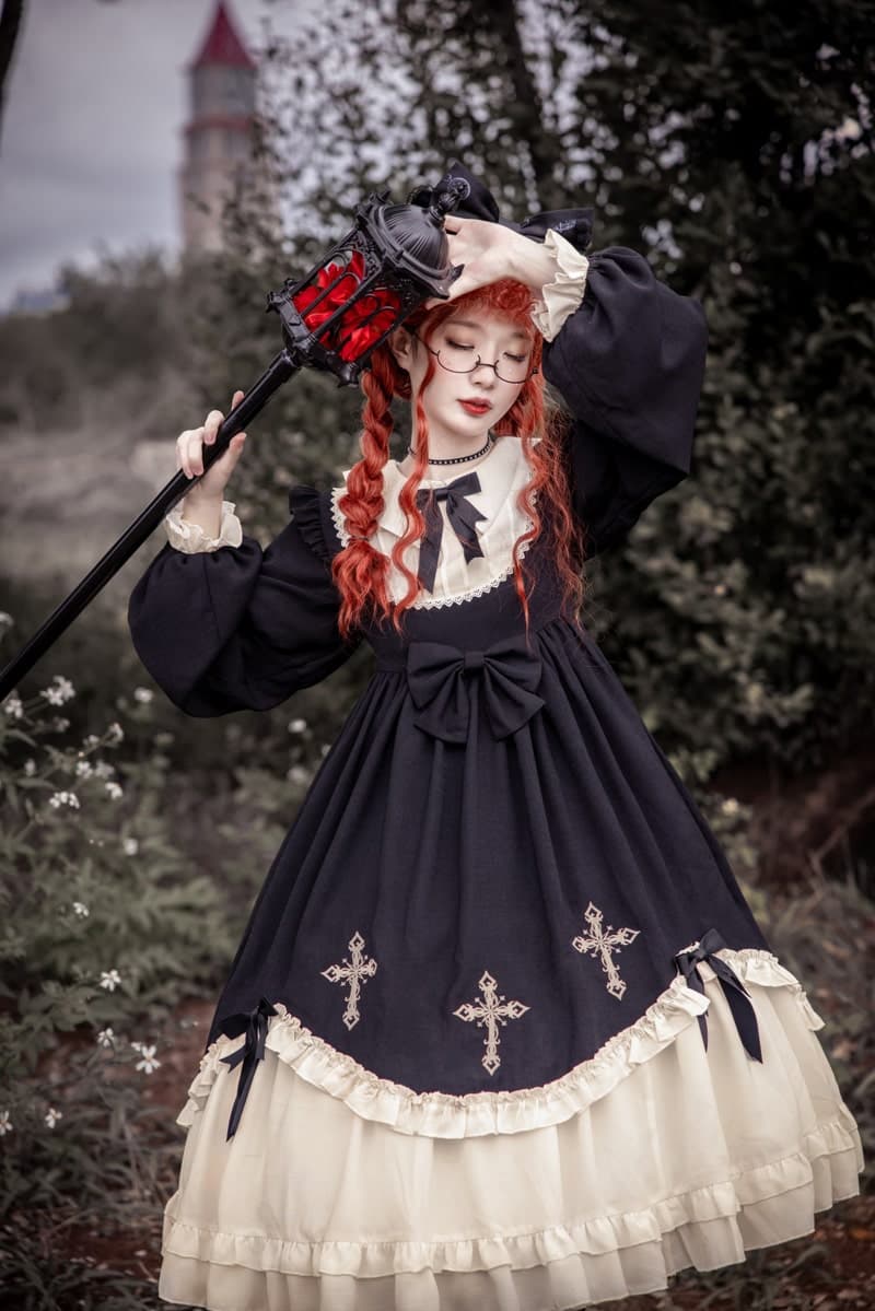 ロリータファッション【ゴスロリ】シスターウィッチブラックリボンドレスワンピース