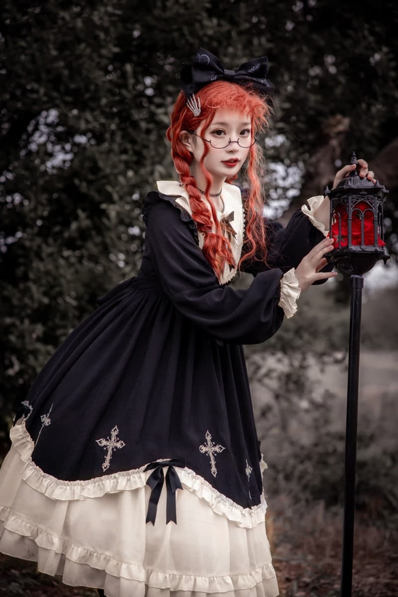 ロリータファッション【ゴスロリ】シスターウィッチブラックリボンドレスワンピース