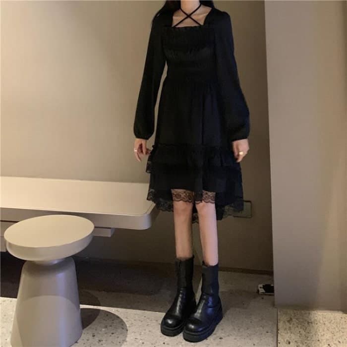 ロリータファッション【ゴスロリ】ブラックレースワンピース