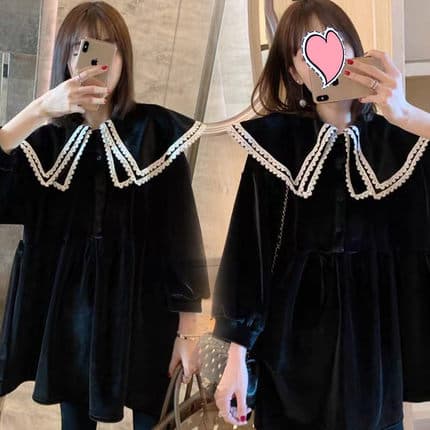 ロリータファッション【ゴスロリ】レトロ風 長袖チュニックワンピース