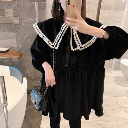 ロリータファッション【ゴスロリ】レトロ風 長袖チュニックワンピース