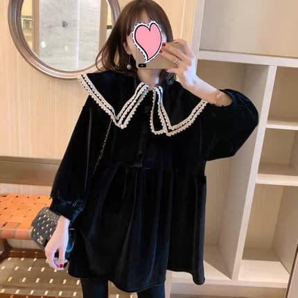 ロリータファッション【ゴスロリ】レトロ風 長袖チュニックワンピース