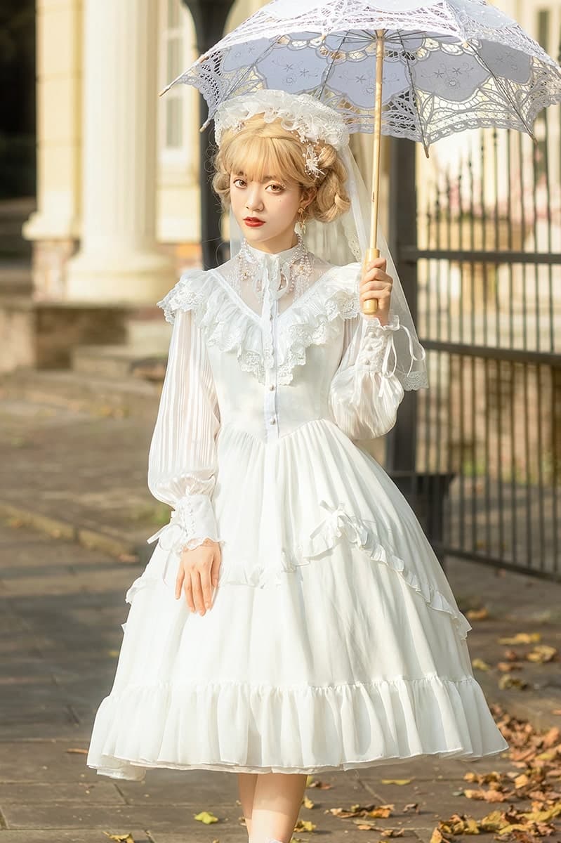 ロリータファッション 【クラシカルロリータ】レトロウェディングドレス風長袖ドレス