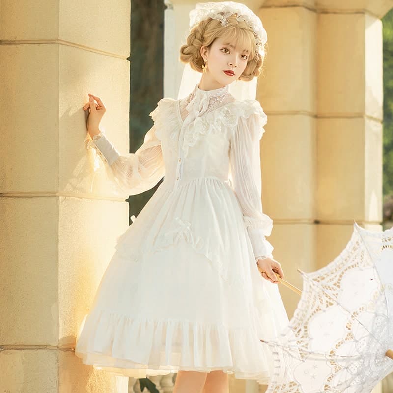 ロリータファッション 【クラシカルロリータ】レトロウェディングドレス風長袖ドレス