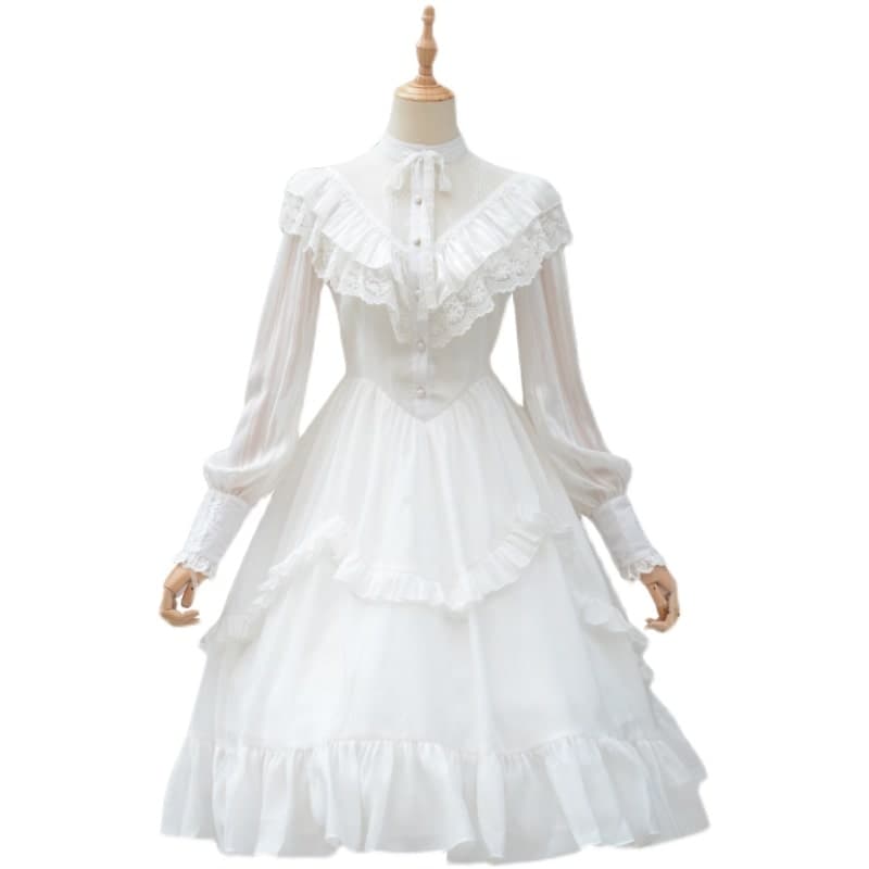 ロリータファッション 【クラシカルロリータ】レトロウェディングドレス風長袖ドレス
