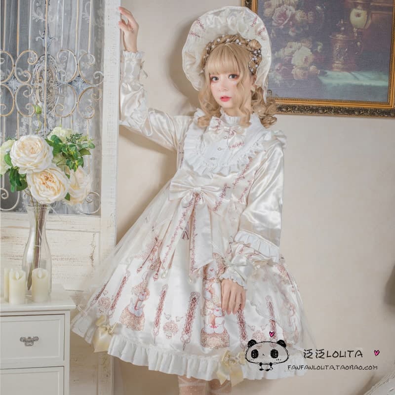 ロリータファッション【甘ロリータ】レトロプリンセスドレス ヘアバンド付き