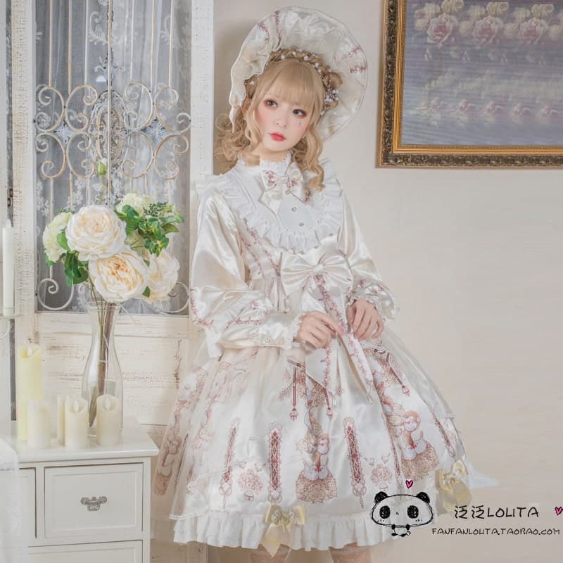 ロリータファッション【甘ロリータ】レトロプリンセスドレス ヘアバンド付き