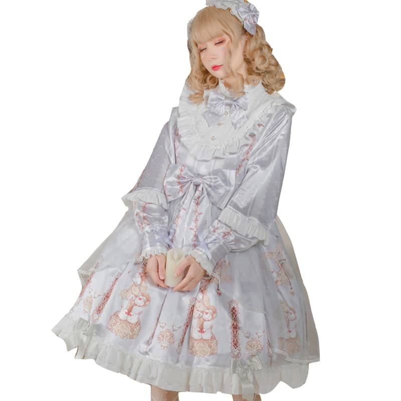 ロリータファッション【甘ロリータ】レトロプリンセスドレス ヘアバンド付き