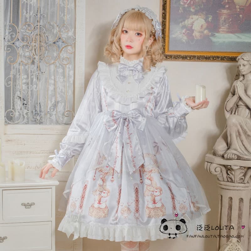 ロリータファッション【甘ロリータ】レトロプリンセスドレス ヘアバンド付き