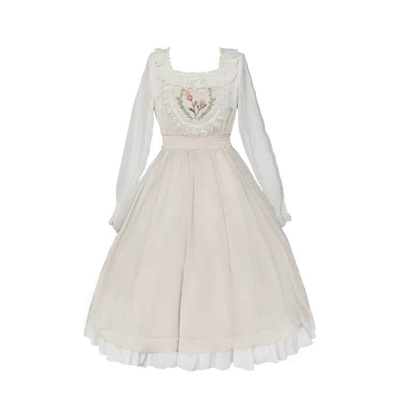 ロリータファッション 【クラシカルロリータ】刺繡付き 青華ドレス