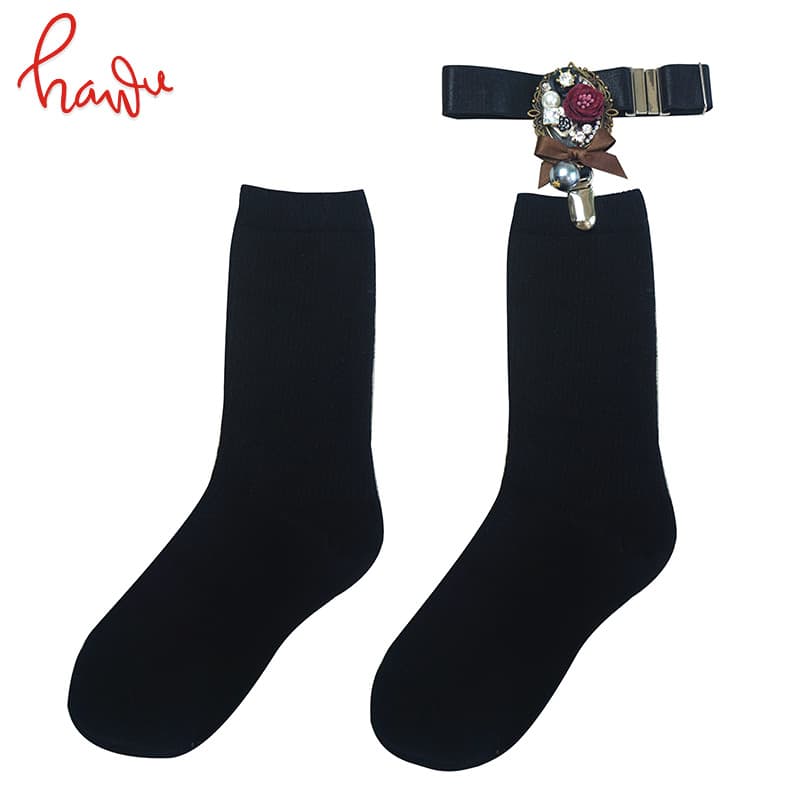 ロリータファッション【ゴスロリ】ロリータガーターベルト ブラックソックス ローズレッグリング ガーターベルト付き