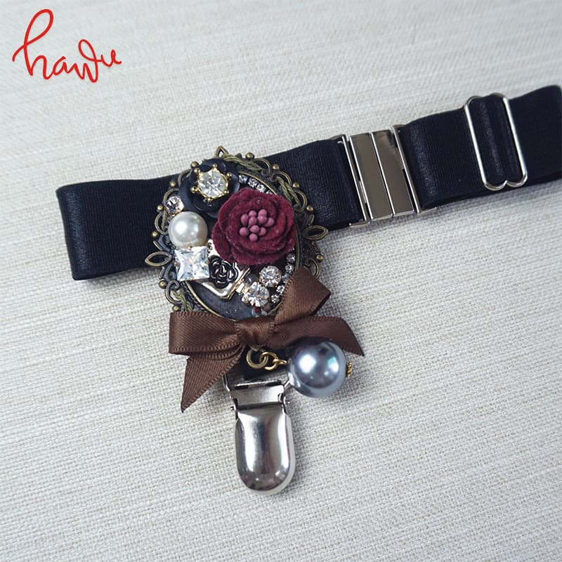 ロリータファッション【ゴスロリ】ロリータガーターベルト ブラックソックス ローズレッグリング ガーターベルト付き