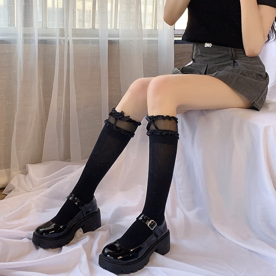 ロリータファッション【甘ロリータ】シアープチリボンハイソックス