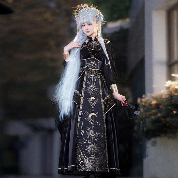 ロリータファッション 【ゴスロリ】ゴシックロリータ 異国風ワンピース 双子コーデ パターン1 ジャンパースカート・ベルトセット