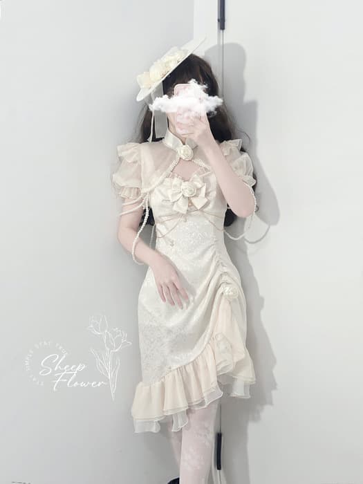 ロリータファッション 【クラシカルロリータ】スノーホワイトアシンメトリーギャザーフリルドレス