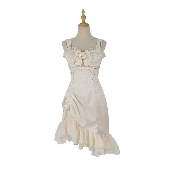 ロリータファッション 【クラシカルロリータ】スノーホワイトアシンメトリーギャザーフリルドレス
